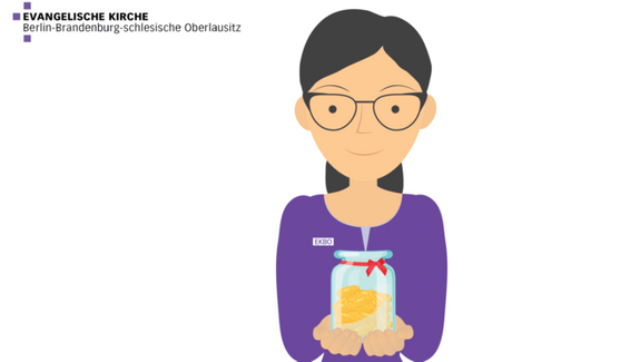 Grafik: Eine Frau hält ein Spendenglas in der Hand